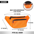 Fanny Pack (Solids) in vibrant orange with dimensions, showcasing its spacious design ideal for rave outfits.