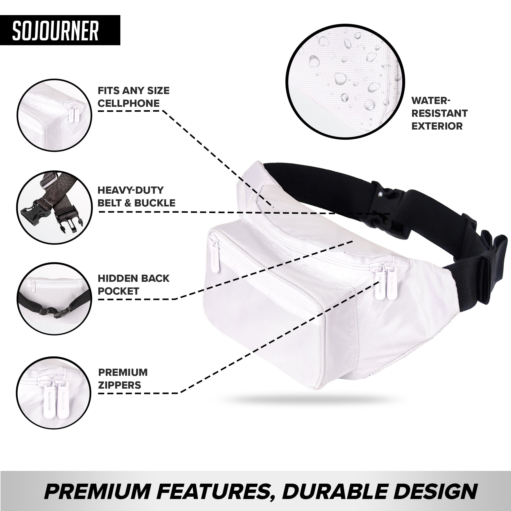 Fanny Pack (Solids) with water-resistant exterior, adjustable belt, and hidden back pocket, perfect for rave outfits.