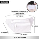 Fanny Pack (Solids) dimensions showing the spacious design for easy organization, ideal for rave outfits.