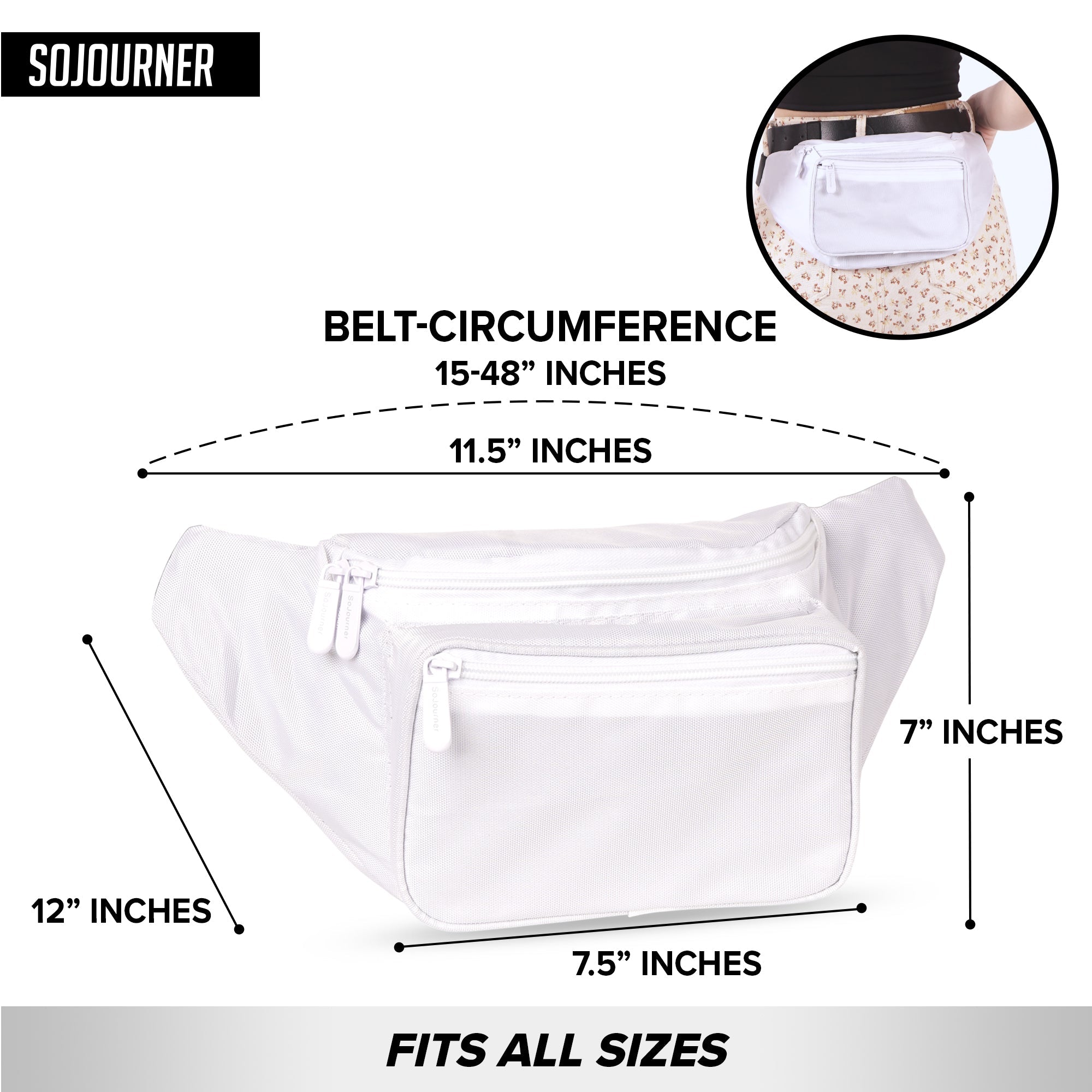 Fanny Pack (Solids) dimensions showing the spacious design for easy organization, ideal for rave outfits.