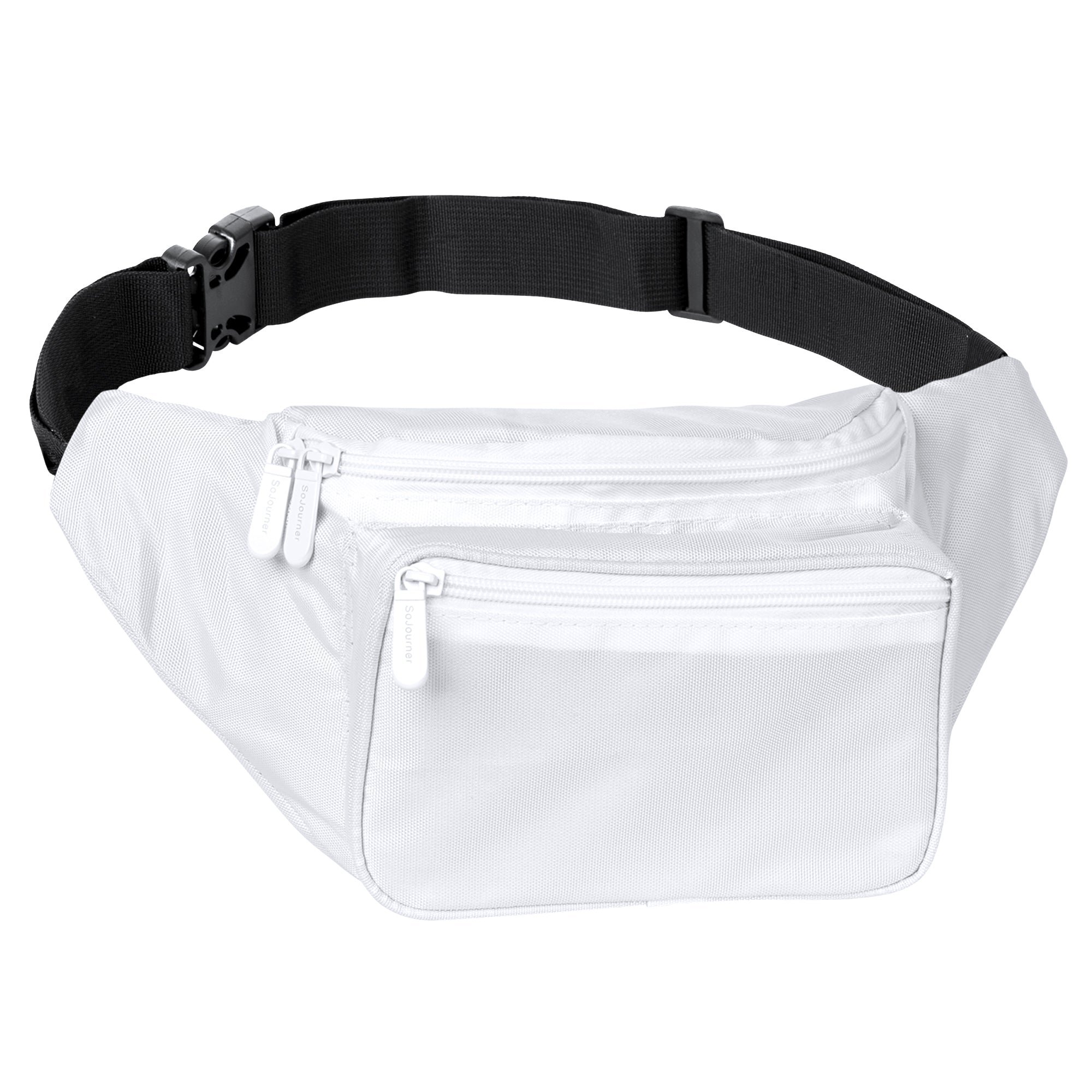 Fanny Pack (Solids) in white with multiple pockets, ideal for rave outfits and keeping essentials organized.