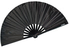 Festival Fans – Large black folding fan for raves, drag shows, and parties, ideal accessory for festival outfits.
