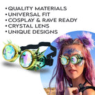 Steampunk Goggles and Kaleidoscope Glasses featuring unique designs, quality materials, and rave-ready style.