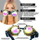 Steampunk Goggles and Kaleidoscope Glasses with unique design and rainbow crystal lenses for cosplay and rave outfits.