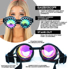 Steampunk Goggles and Kaleidoscope Glasses with rainbow crystal lenses for cosplay and rave outfits.