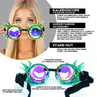 Steampunk Goggles and Kaleidoscope Glasses with rainbow crystal lenses for cosplay and rave outfits.