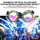 Steampunk Goggles and Kaleidoscope Glasses with rainbow crystal lenses for a psychedelic rave experience.
