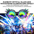 Steampunk Goggles and Kaleidoscope Glasses featuring rainbow crystal lenses for a psychedelic experience at raves.
