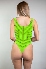 Stitched keyhole bodysuit with green stitched pattern, Halloween rave wear