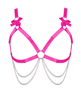 Pink Heartthrob Harness with chain detailing, perfect for bold rave outfits and show-stopping looks.