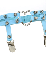 Blue I Heart U Leg Garter with spikes and heart, perfect for rave outfits and daring fashion statements.