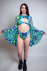 Seaglass Spiral Mesh Bell Sleeves Freedom Rave Wear Size: Small/Medium