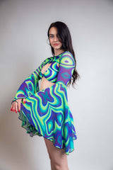 Seaglass Spiral Mesh Bell Sleeves Freedom Rave Wear Size: Small/Medium