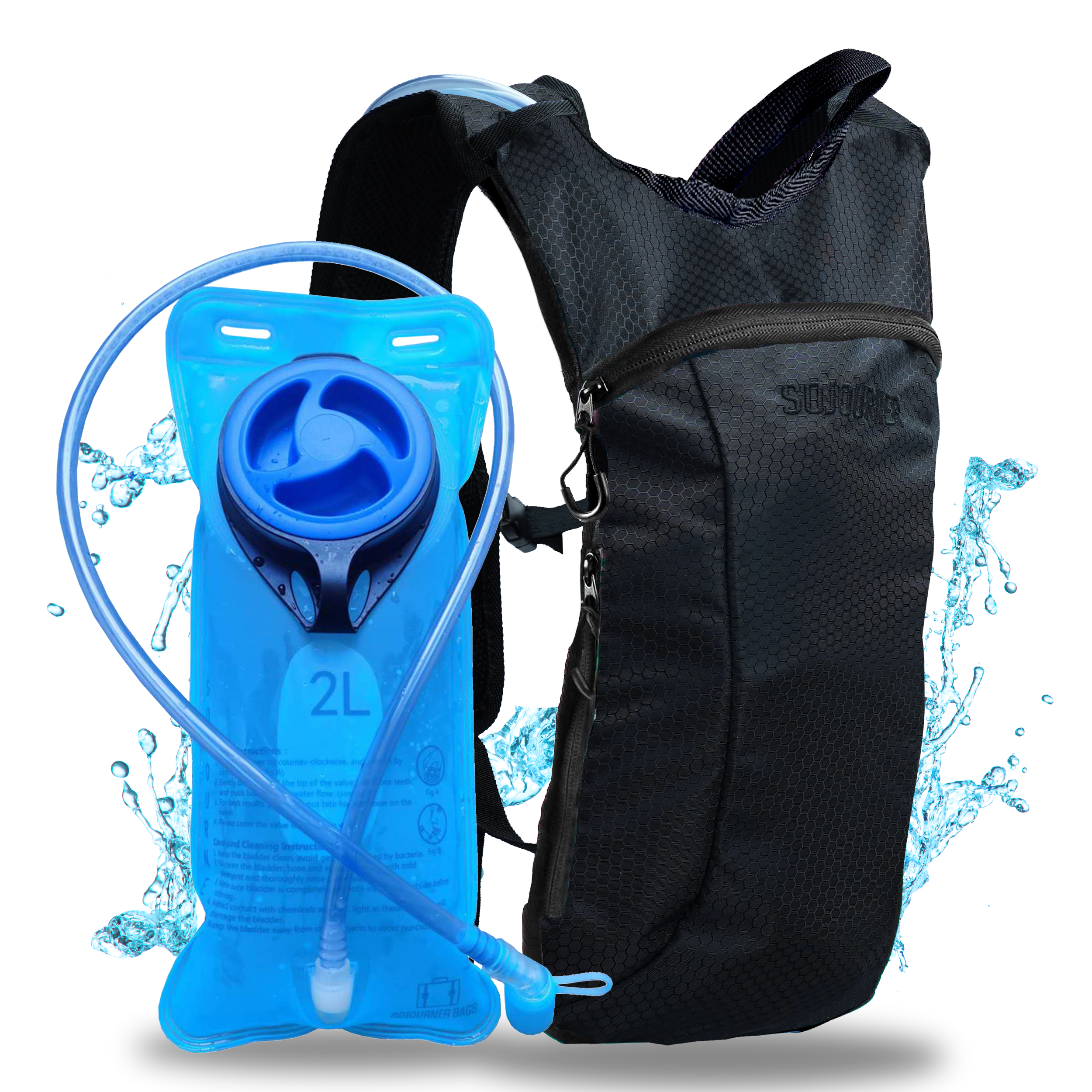 Hydration Pack Backpack (Small) with 2L bladder, designed for comfort and leak-proof convenience. Perfect for rave outfits.