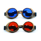 Steampunk Goggles and Kaleidoscope Glasses with blue and red gradient lenses on a white background.