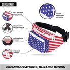 Fanny Pack (Solids) in red, white, and blue stars, spacious 3-pocket design with adjustable belt, perfect for rave outfits.