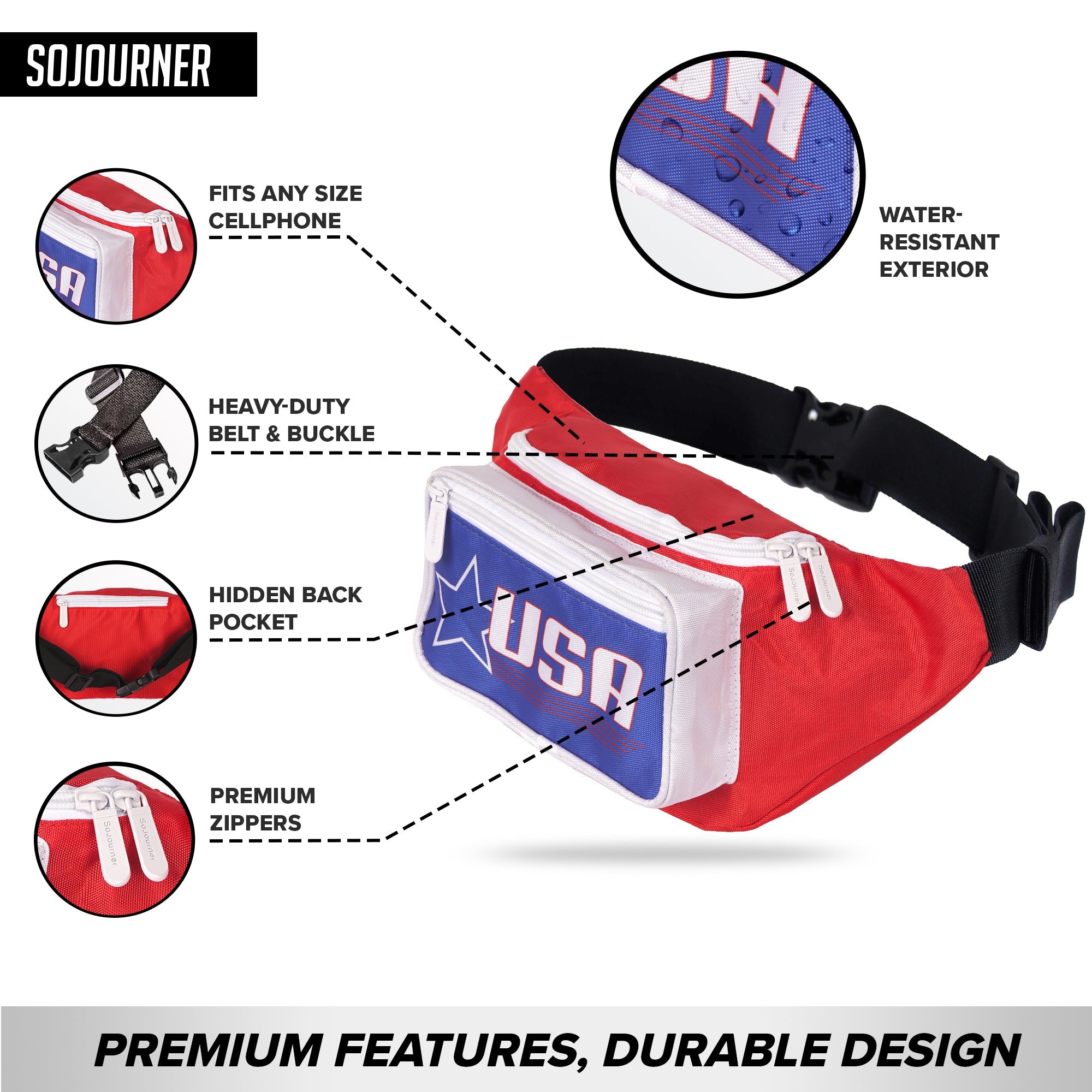 Fanny Pack (Solids) with premium zippers, hidden back pocket, and durable, water-resistant design for rave outfits.