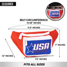 Fanny Pack (Solids) with USA design, dimensions, and adjustable belt for rave outfits and convenient storage.