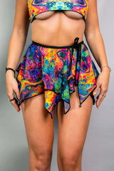 Vivid Fairy Skirt in colorful psychedelic print, perfect for raves and carefree fairy moments.