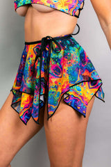 Vivid Fairy Skirt in bright colors, featuring a handkerchief design, perfect for rave outfits and carefree styles.