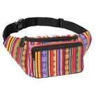 Fanny Pack (Solids) in vibrant striped design, perfect for rave outfits, featuring dual pockets for organization.