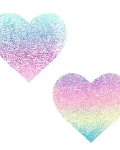 Glittery pastel heart shapes in multicolor for stylish rave outfits and fun party looks.