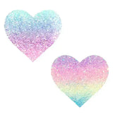 Glittery pastel heart shapes in multicolor for stylish rave outfits and fun party looks.