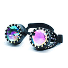 Steampunk Goggles and Kaleidoscope Glasses with colorful gradient crystal lenses and elastic band for cosplay and rave outfits.