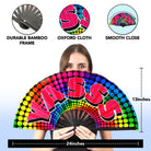 Festival Fans featuring a vibrant YASSS design, perfect for rave outfits and keeping cool at festivals.