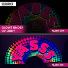 Festival Fans glowing under UV light - large folding fans for rave outfits and parties by SoJourner.