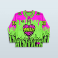 Zombae Hockey Jersey - Limited Editon featuring neon green and hot pink colors with zombie hand designs for rave outfits.