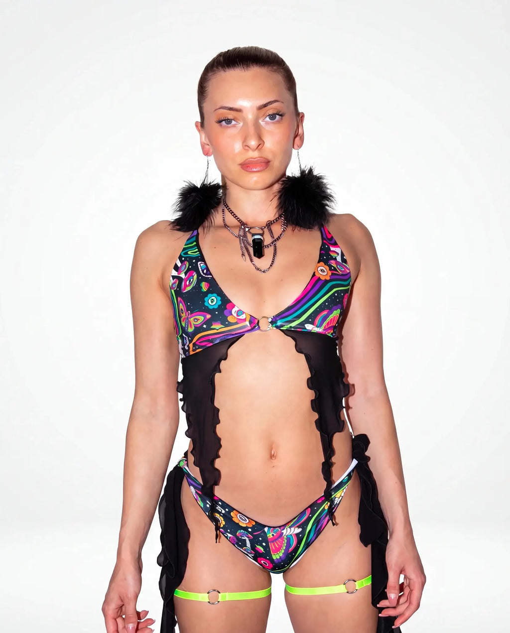 Awaken Deep Sea Bikini Top - rave bikini top - front view - Freedom Rave Wear — black