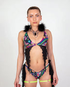 Awaken Deep Sea Bikini Top - rave bikini top - front view - Freedom Rave Wear — black