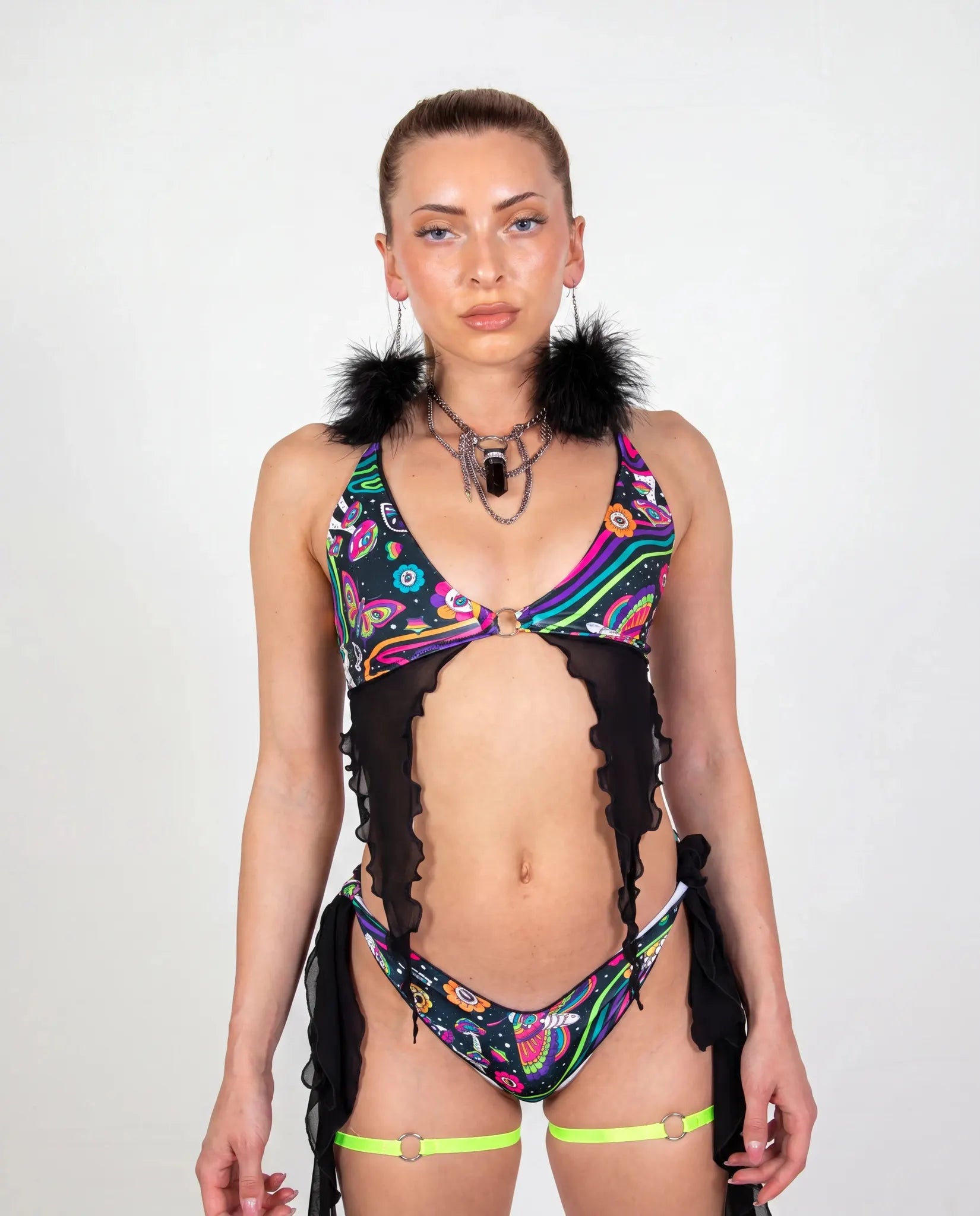 Awaken Deep Sea Bikini Top - rave bikini top - front view - Freedom Rave Wear — black