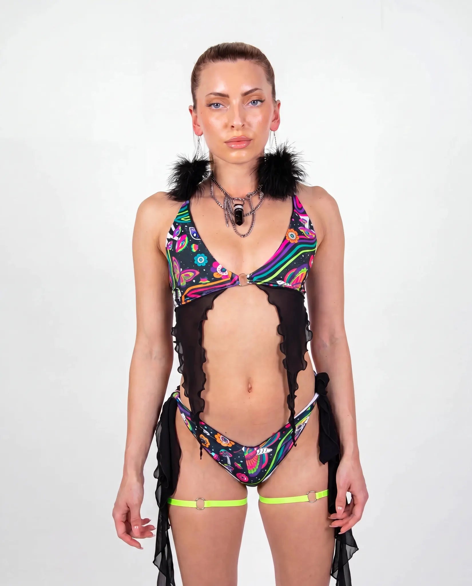 Awaken Deep Sea Bikini Top - rave bikini top - front view - Freedom Rave Wear — black