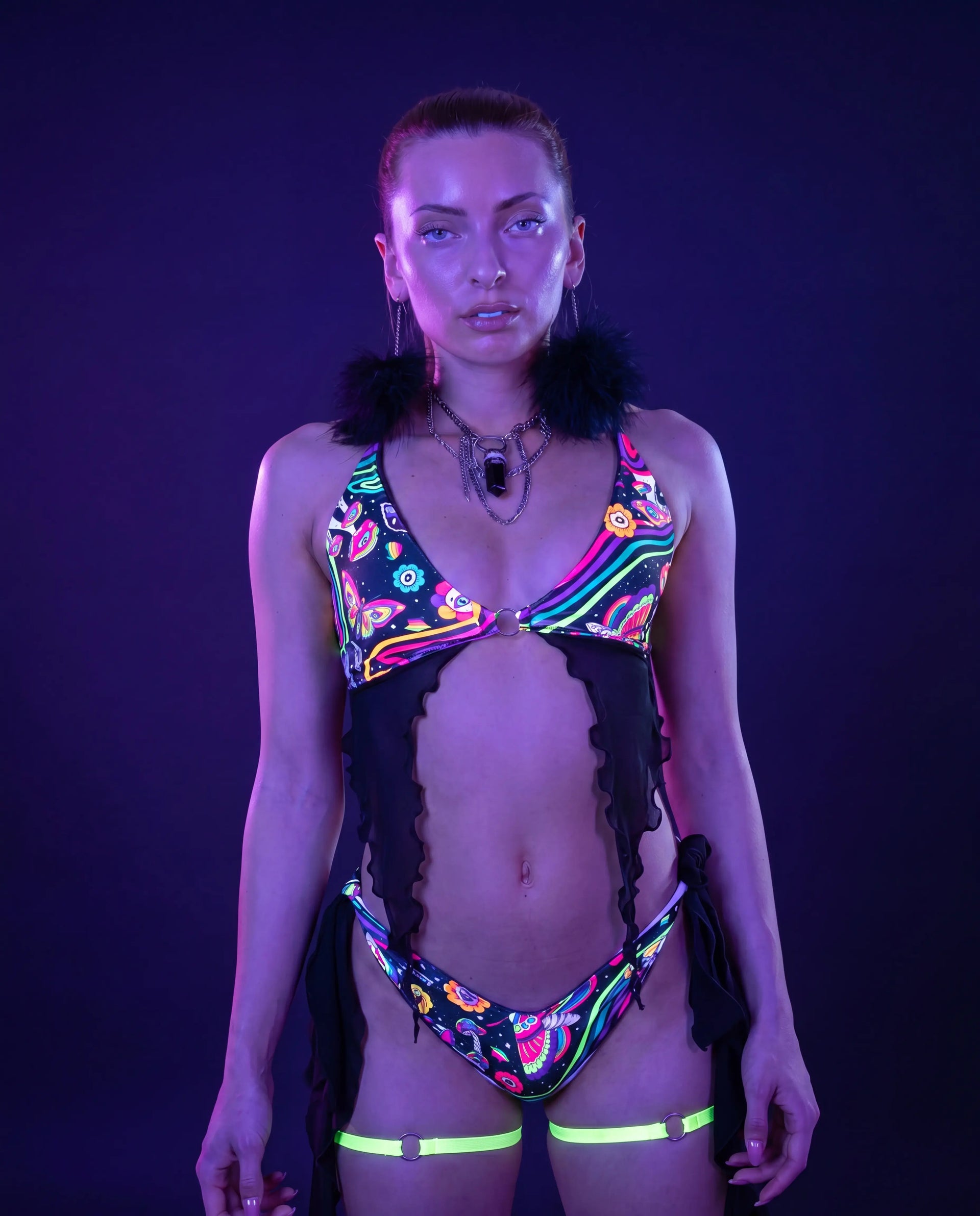 Awaken Deep Sea Bikini Top - rave bikini top - front view - Freedom Rave Wear — uv