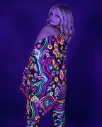 Awaken Festival Scarf in a psychedelic pattern, draped over a model's side, perfect for rave festival fashion. — uv