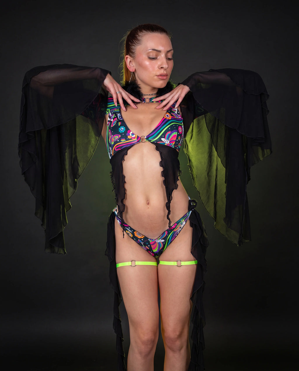 Awaken Nymph Sleeves - rave arm sleeves - detail view - EDM clothing — black