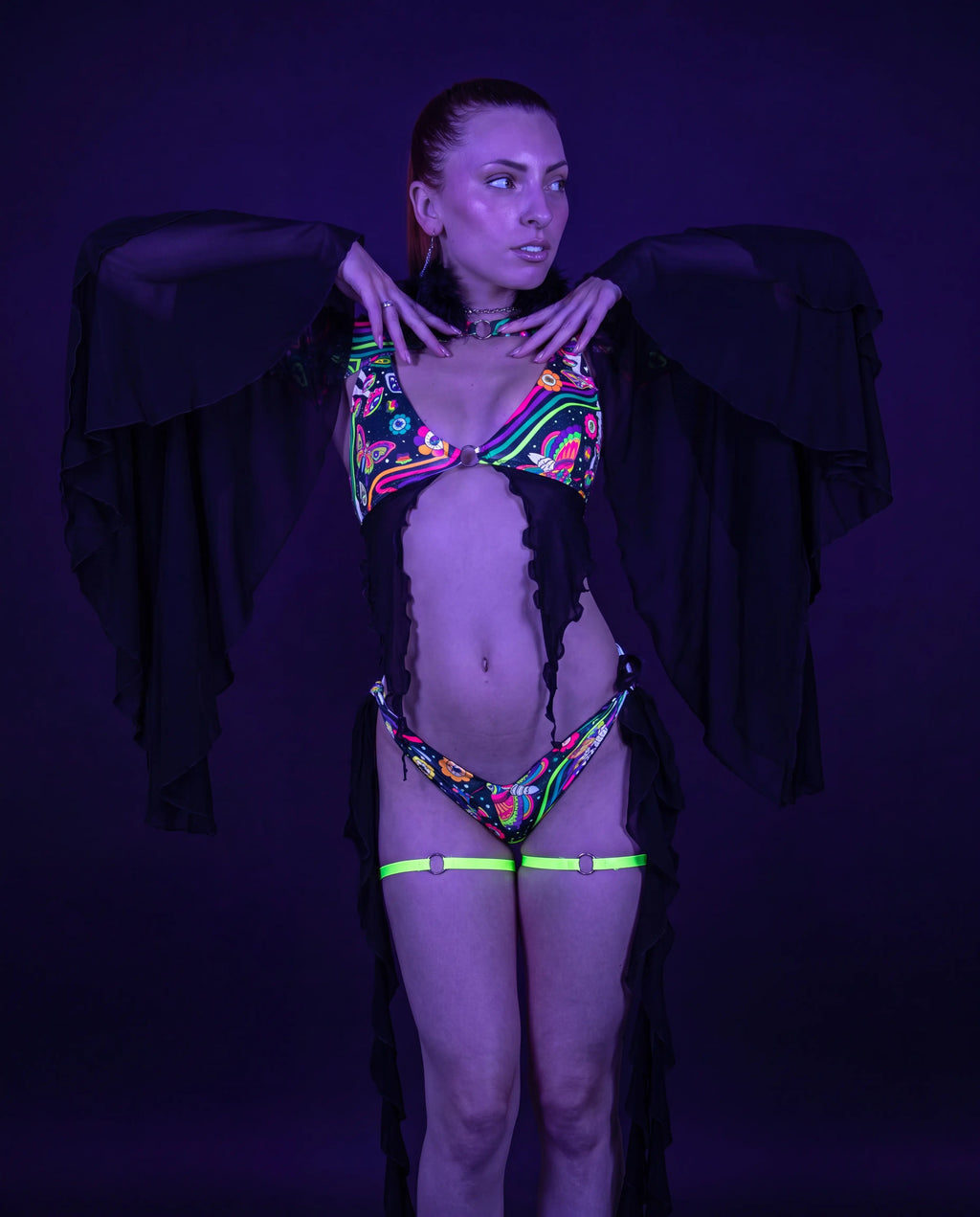 Awaken Nymph Sleeves - rave arm sleeves - detail view - EDM clothing — uv