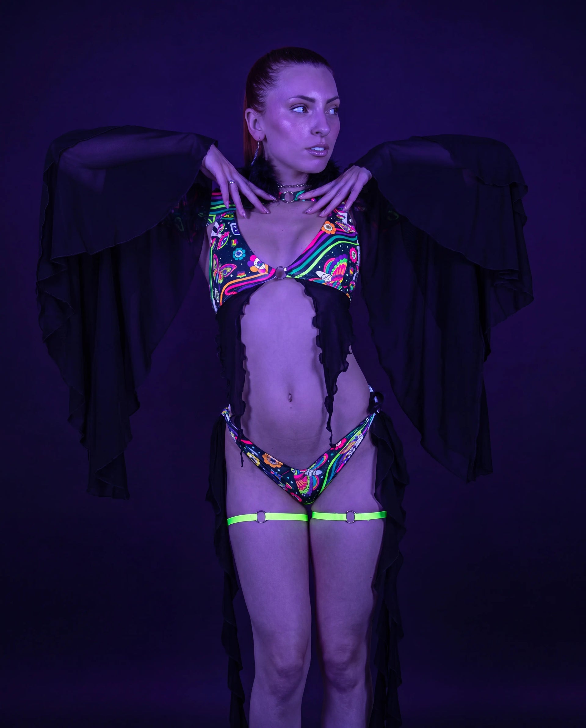 Awaken Nymph Sleeves - rave arm sleeves - detail view - EDM clothing — uv