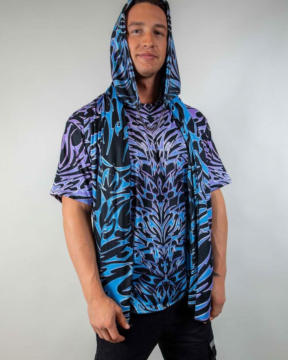 Model wearing the Chromium Festival Scarf draped over the shoulders, highlighting its sleek, versatile festival look.