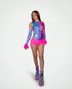Daisy Darling Bodysuit - rave bodysuit - front view - Freedom Rave Wear — black
