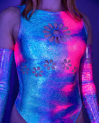 Daisy Darling Bodysuit - rave bodysuit - front view - Freedom Rave Wear — uv