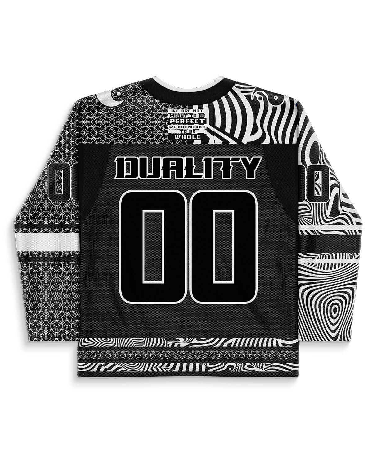 Back view of the Duality Hockey Jersey, showcasing the number "00" and sleek monochrome styling.