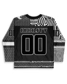 Back view of the Duality Hockey Jersey, showcasing the number "00" and sleek monochrome styling.