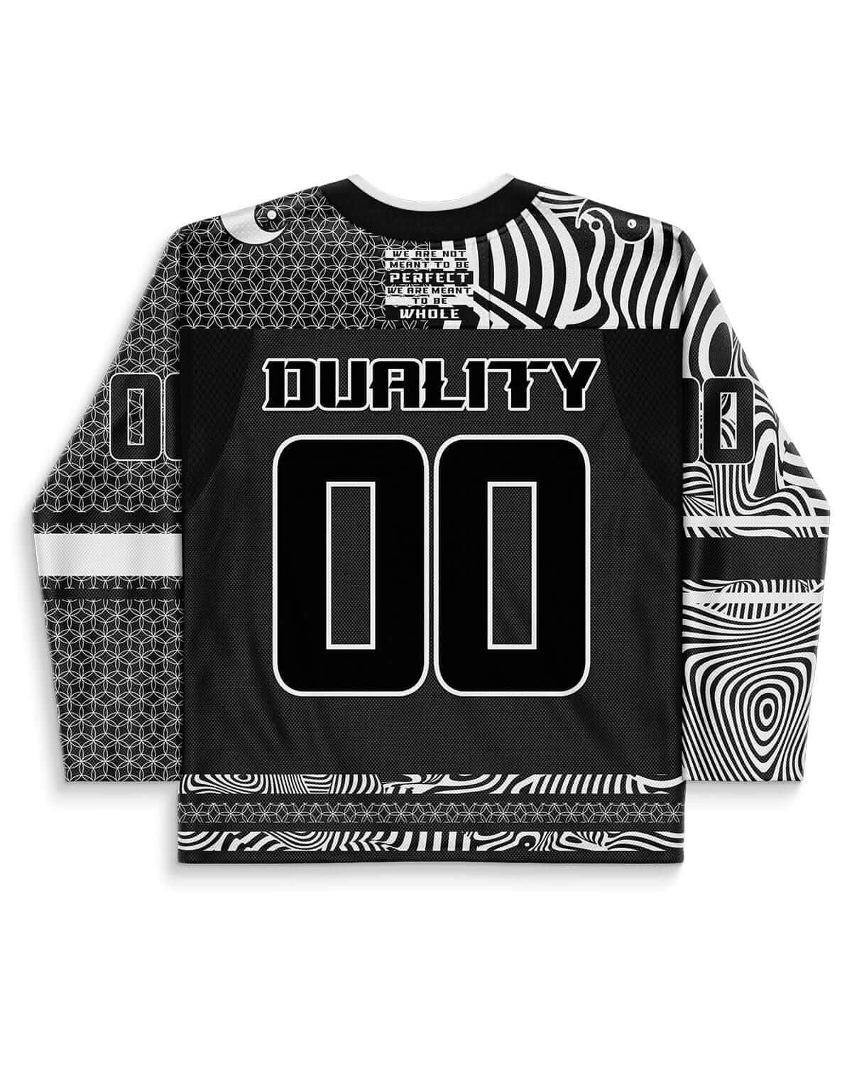 Back view of the Duality Hockey Jersey, showcasing the number "00" and sleek monochrome styling.