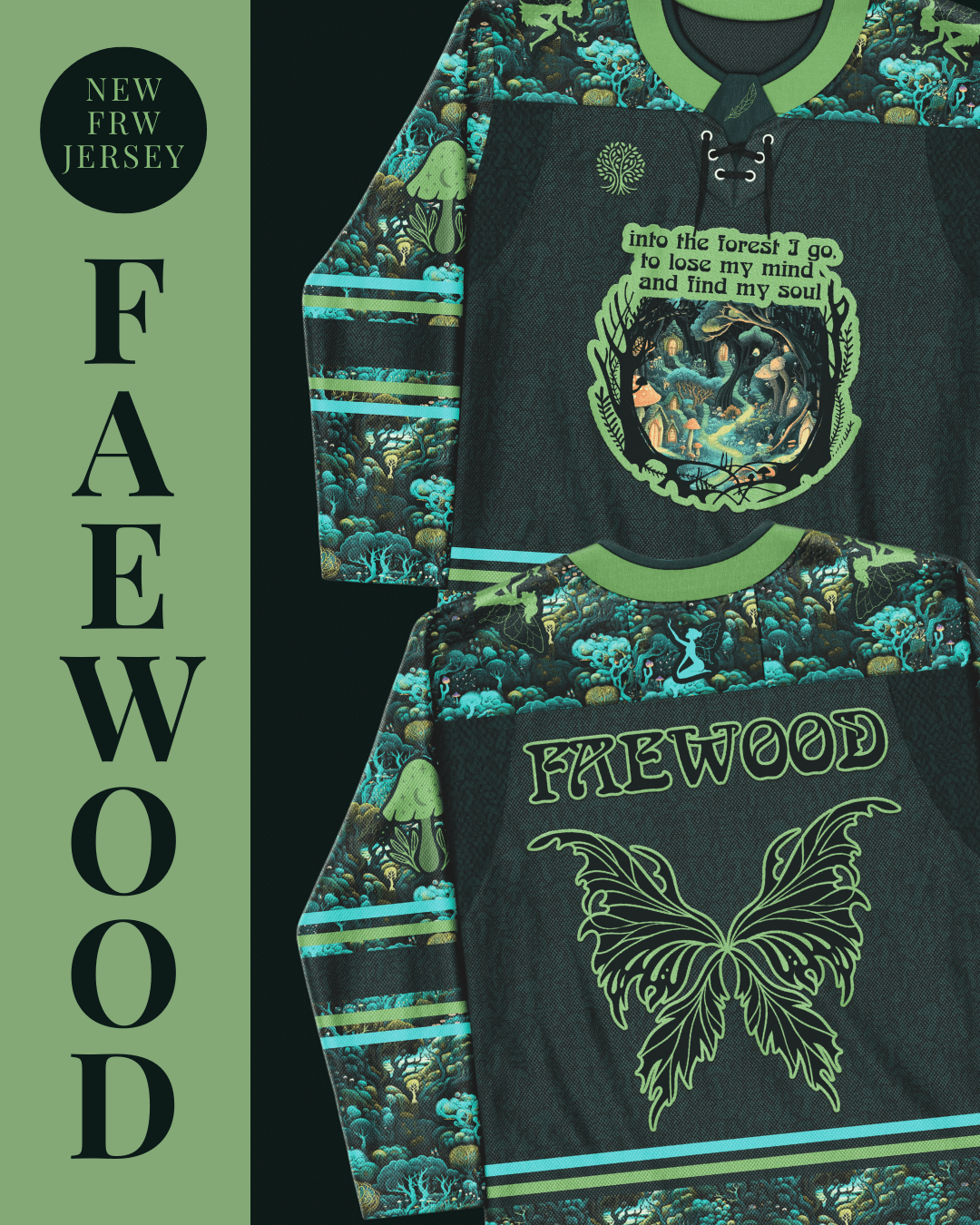 Faewood hockey jersey featuring enchanting forest design, ideal for rave outfits and magical adventures.