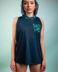 Faewood Tank Top with Hood showcasing vibrant forest design, perfect for rave outfits and summer nights.