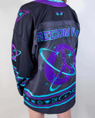 Freedom Fam hockey jersey showcasing bold purple and blue design, perfect for rave outfits and cozy comfort.