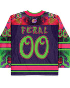Colorful Goblin Mode hockey jersey featuring 'FERAL' and vibrant patterns, ideal for rave outfits and rave clothing.